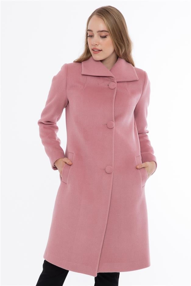 DÜĞMELİ MENDİL YAKA KABAN PEMBE 3585-Y