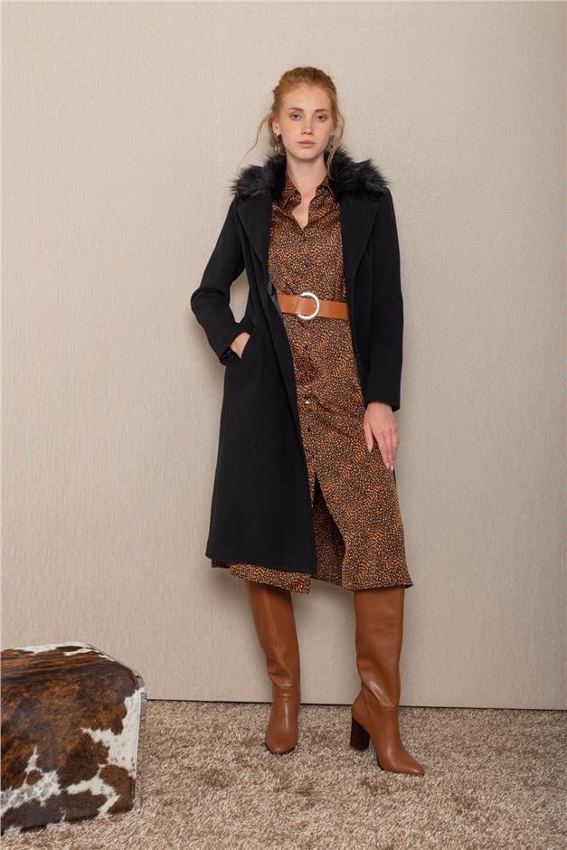 Erkek Yaka Seyyar Kürklü Çıtçıtlı Kaban SİYAH 3627