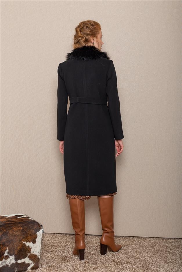 Erkek Yaka Seyyar Kürklü Çıtçıtlı Kaban SİYAH 3627