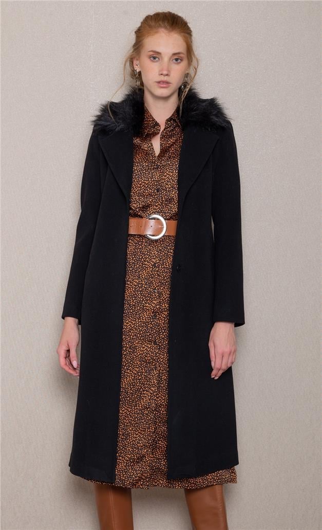 Erkek Yaka Seyyar Kürklü Çıtçıtlı Kaban SİYAH 3627