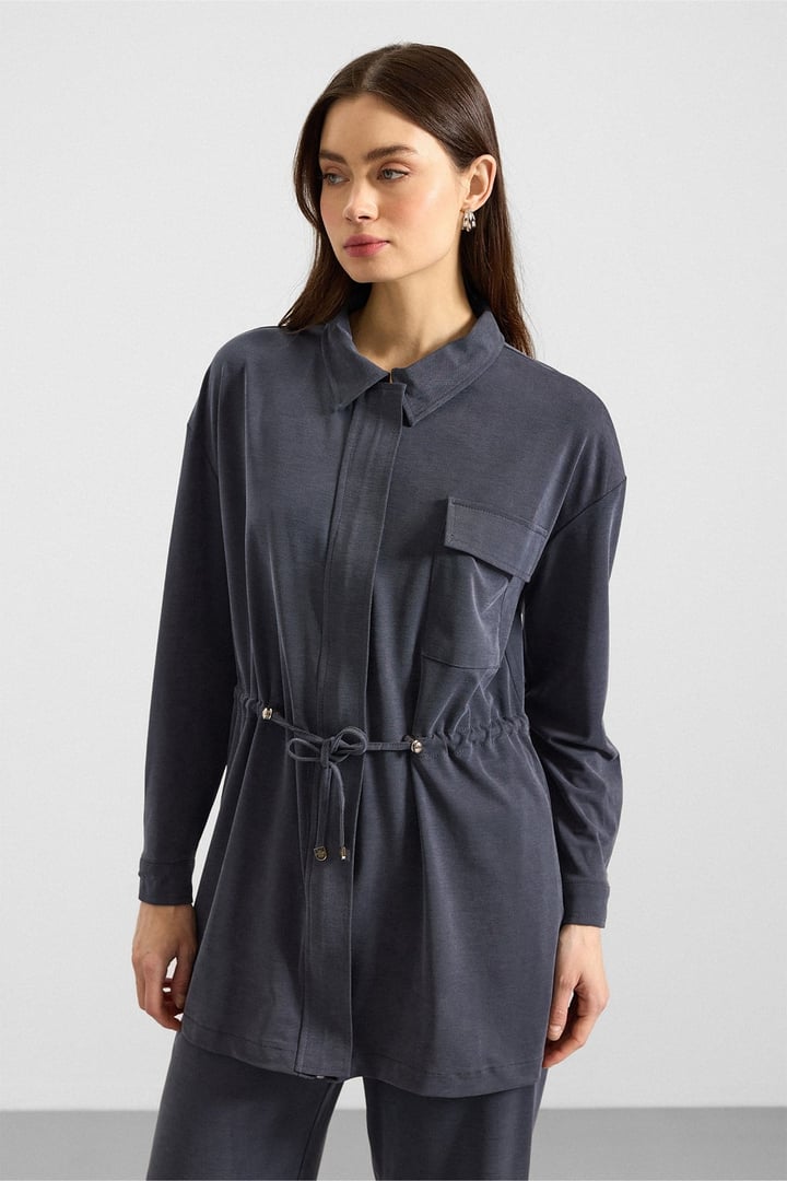 Fermuar Kapamalı Beli Büzgülü Premium Kumaş Sweat Pantolon Takım LACİVERT 9406-TK
