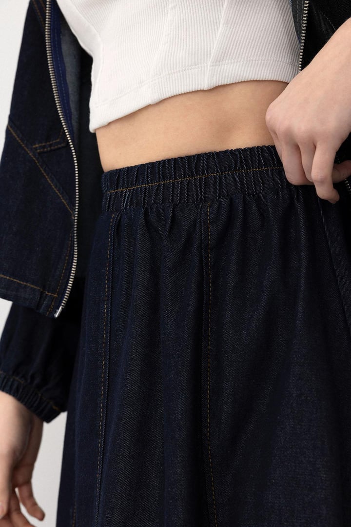Fermuar Kapamalı Etek Ceket Denim Takım LACİVERT 9266-TK