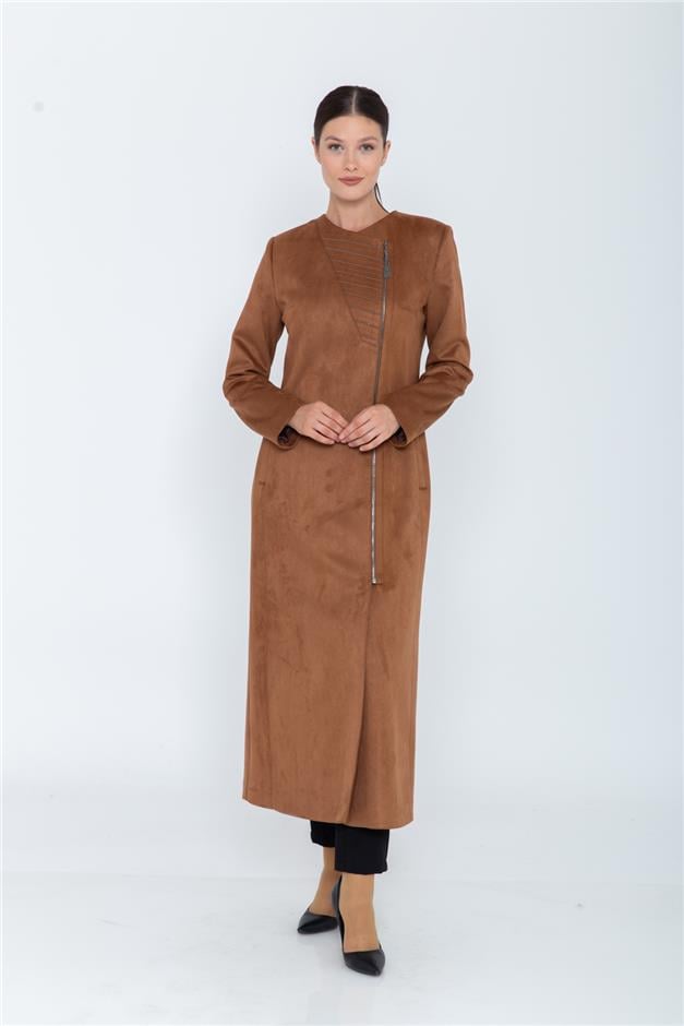 FERMUARLI İŞLEMELİ SÜET PARDESÜ TABA 5949