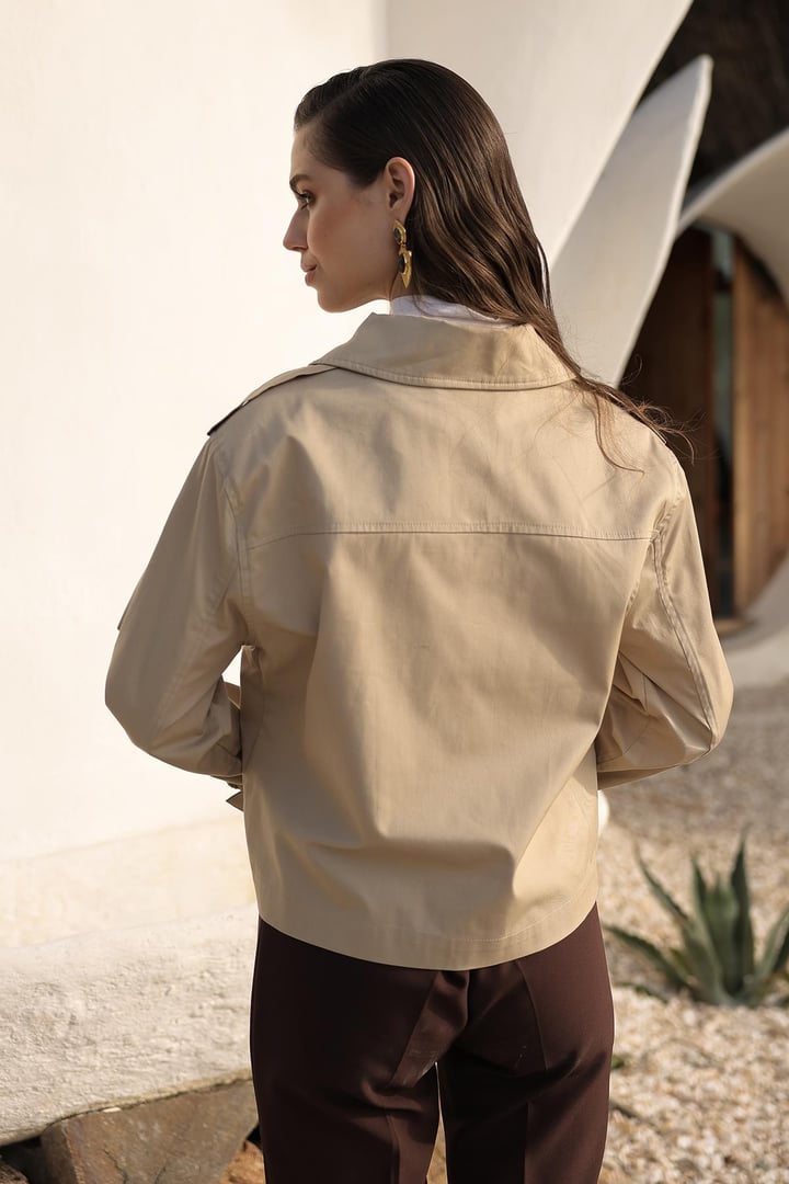 Fermuarlı Kısa Gabardin Ceket BEJ 8260