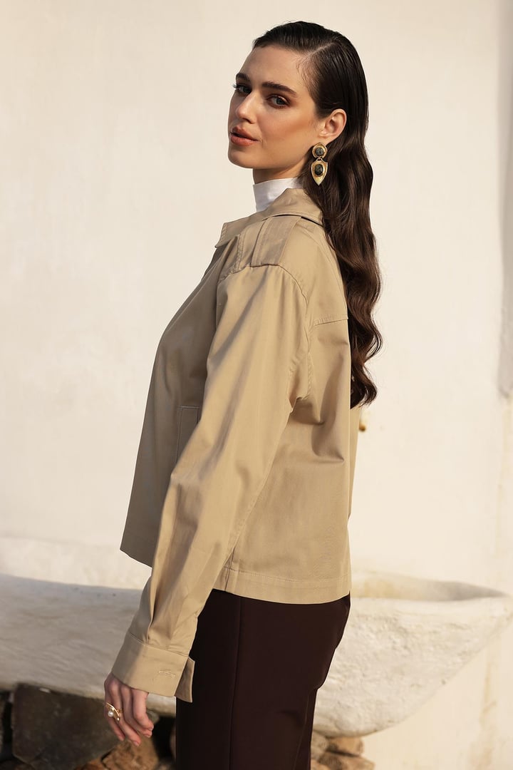 Fermuarlı Kısa Gabardin Ceket BEJ 8260