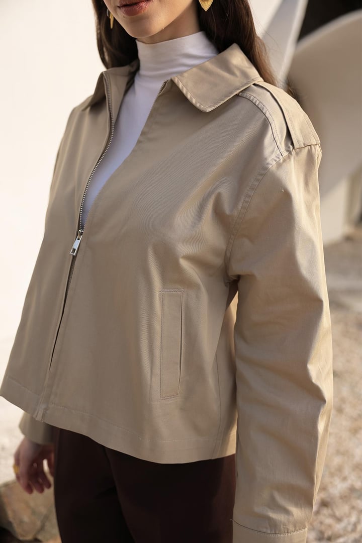 Fermuarlı Kısa Gabardin Ceket BEJ 8260