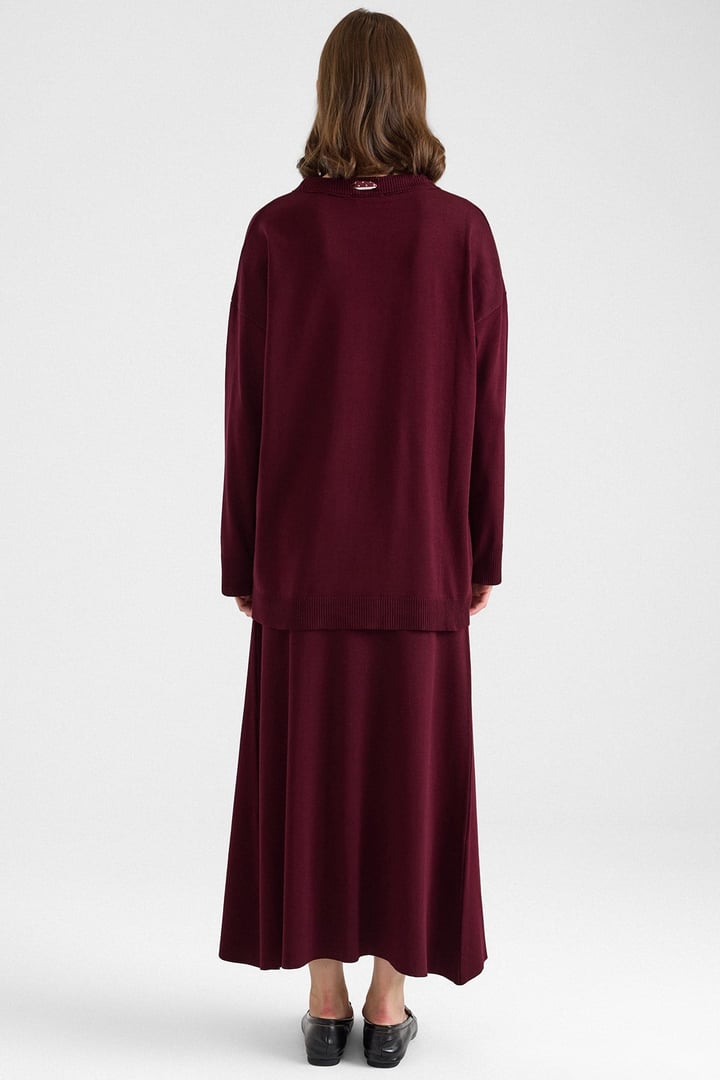 Fular Detaylı Etekli Triko Takım BORDO 9471-TK