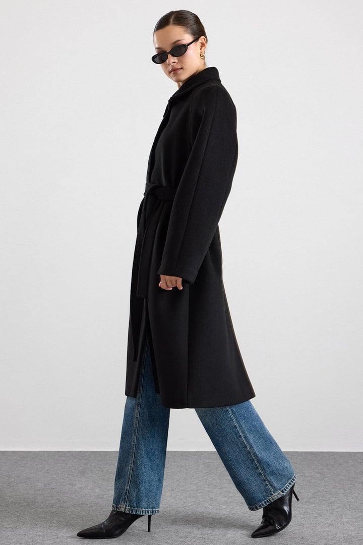 Gömlek Yaka Oversize Ara Boy Kaban SİYAH 3194