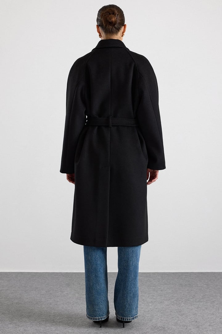 Gömlek Yaka Oversize Ara Boy Kaban SİYAH 3194