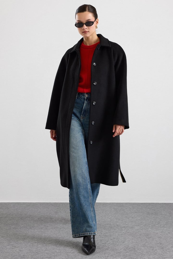 Gömlek Yaka Oversize Ara Boy Kaban SİYAH 3194