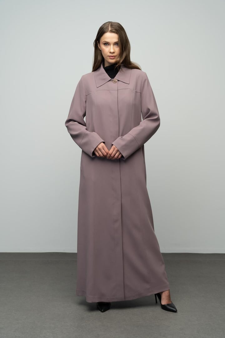 Gömlek Yaka Robadan Kuplu Büyük Beden Astarlı Pardesü VİZON 6616