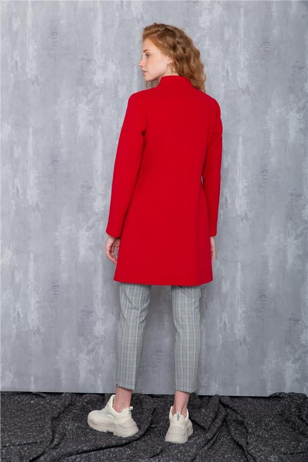 Hakim Yaka Çıtçıtlı Cebi Fermuarlı Kaban KIRMIZI 3621