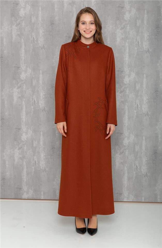 İşleme Detaylı Örme Pardesü KİREMİT 6118