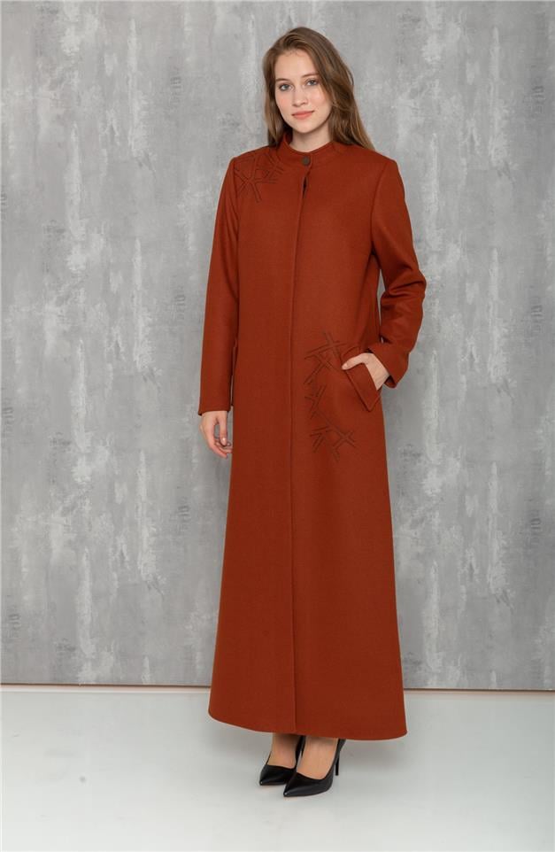 İşleme Detaylı Örme Pardesü KİREMİT 6118