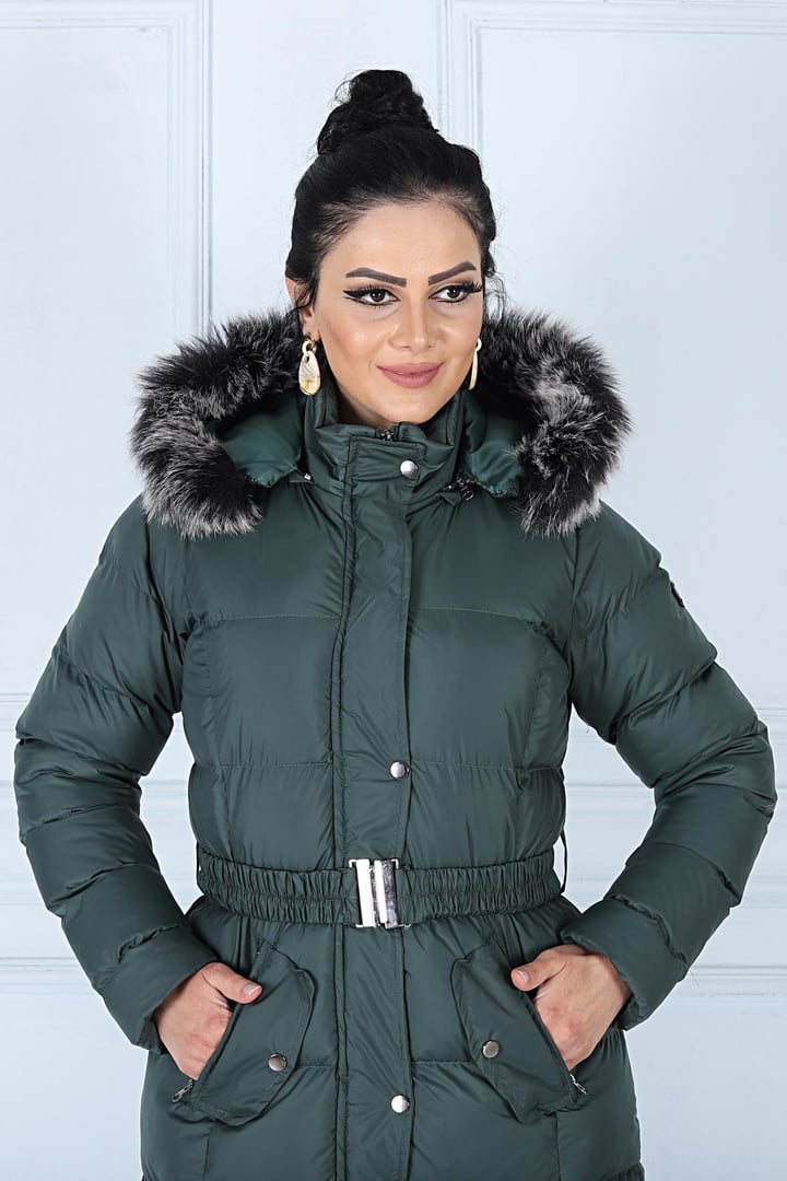 Kapşonu Çıkabilen Kürklü Şişme Mont YEŞİL 6138