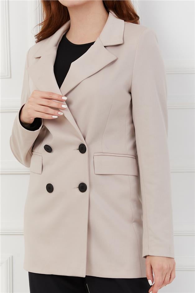 Kruvaze Astarlı Blazer Ceket BEJ 8206