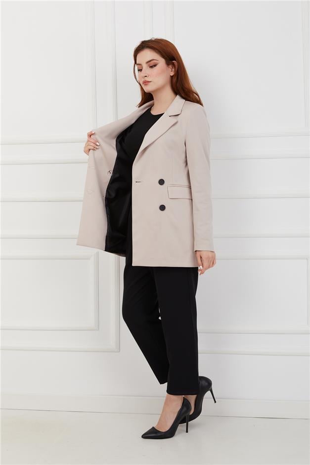 Kruvaze Astarlı Blazer Ceket BEJ 8206