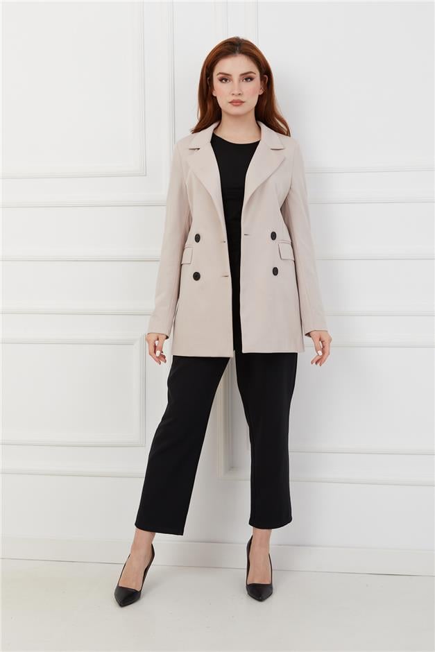 Kruvaze Astarlı Blazer Ceket BEJ 8206