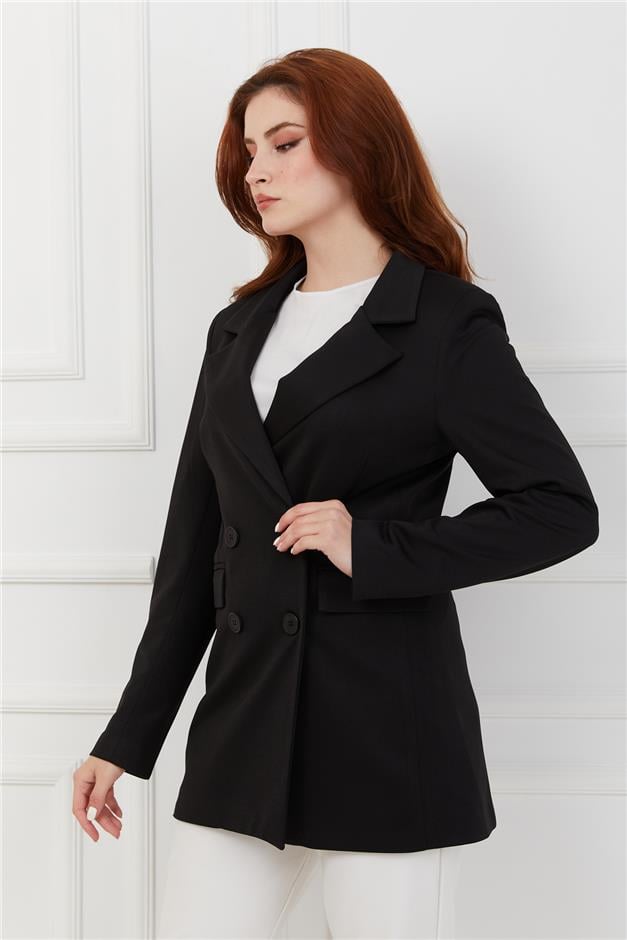 Kruvaze Astarlı Blazer Ceket SİYAH 8206