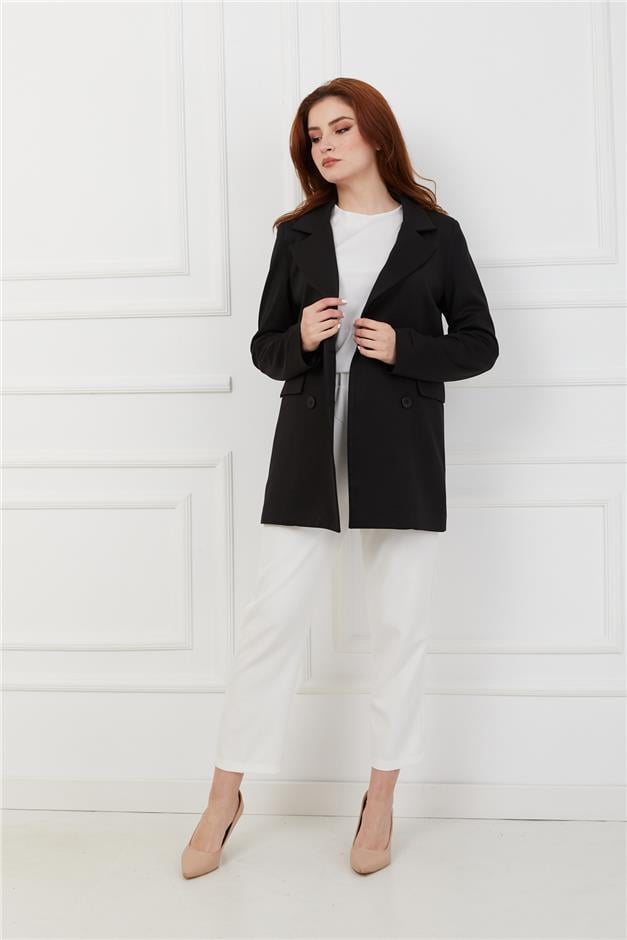 Kruvaze Astarlı Blazer Ceket SİYAH 8206