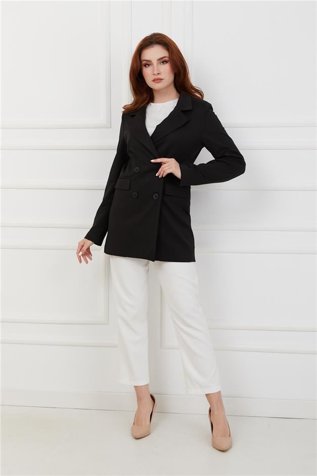 Kruvaze Astarlı Blazer Ceket SİYAH 8206