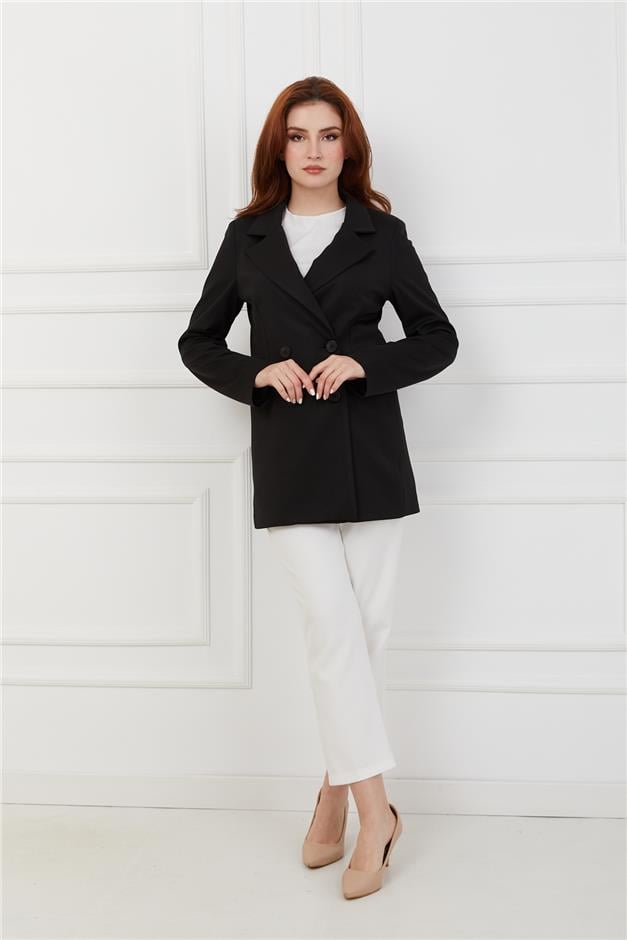 Kruvaze Astarlı Blazer Ceket SİYAH 8206