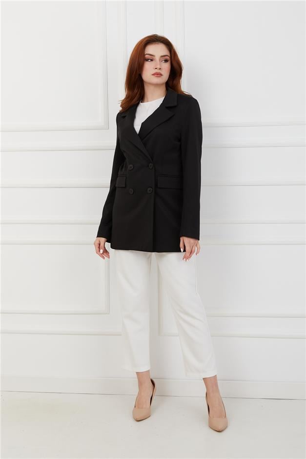 Kruvaze Astarlı Blazer Ceket SİYAH 8206