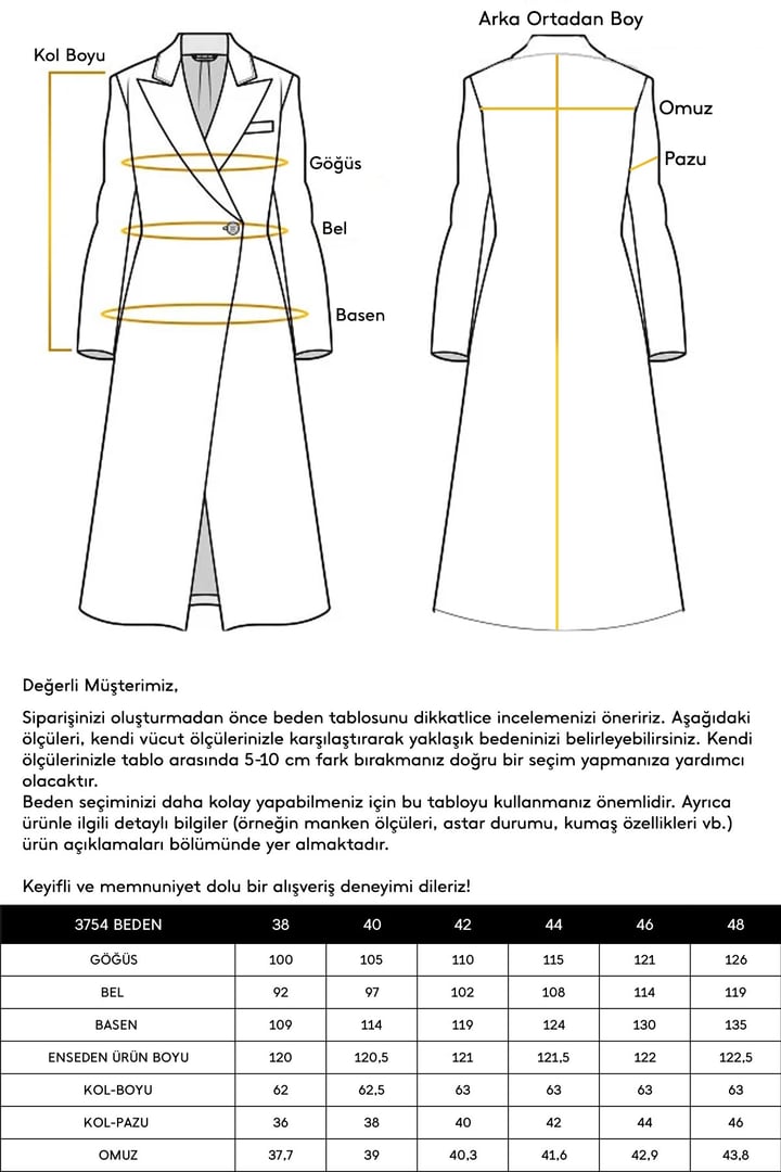 Kruvaze Belden Bağlamalı Ara Boy Kaban KAMEL 3754-Y