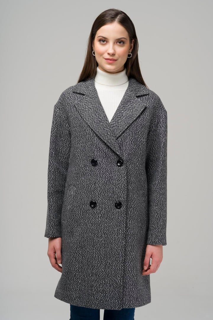 Kruvaze Oversize Balık Sırtı Kaban SİYAH 3949