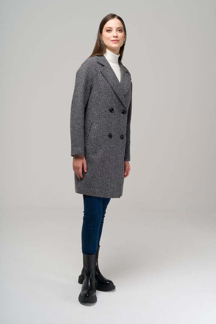 Kruvaze Oversize Balık Sırtı Kaban SİYAH 3949