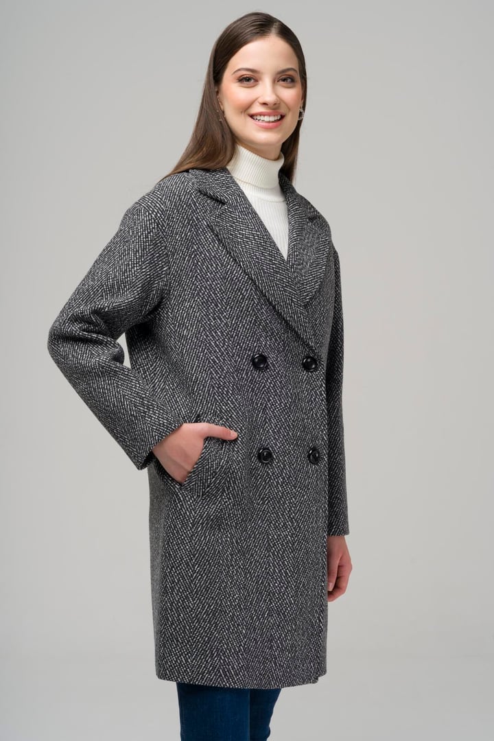 Kruvaze Oversize Balık Sırtı Kaban SİYAH 3949