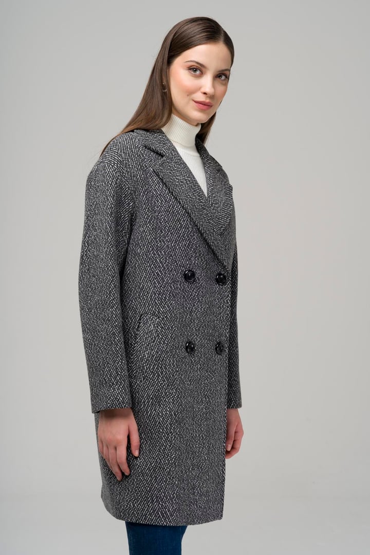 Kruvaze Oversize Balık Sırtı Kaban SİYAH 3949