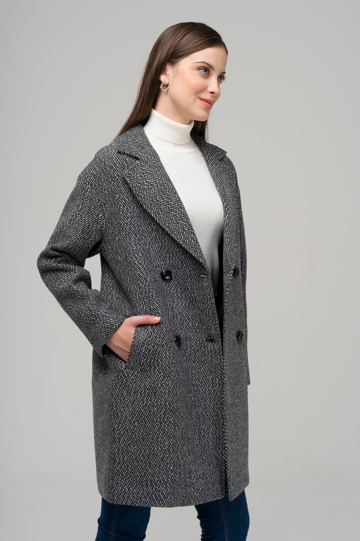 Kruvaze Oversize Balık Sırtı Kaban SİYAH 3949