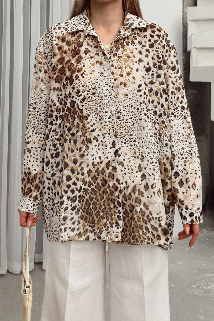Leopar Desenli Salaş gömlek KAHVE 9321