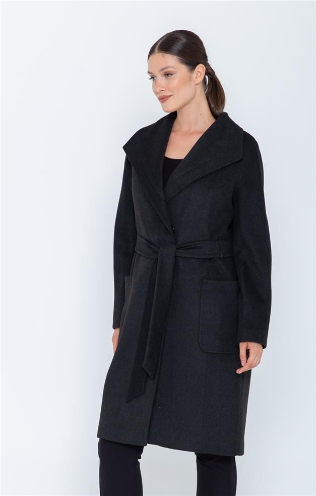 MENDİL YAKA OVERSIZE KAŞMİR KABAN ANTRASİT 3546-K