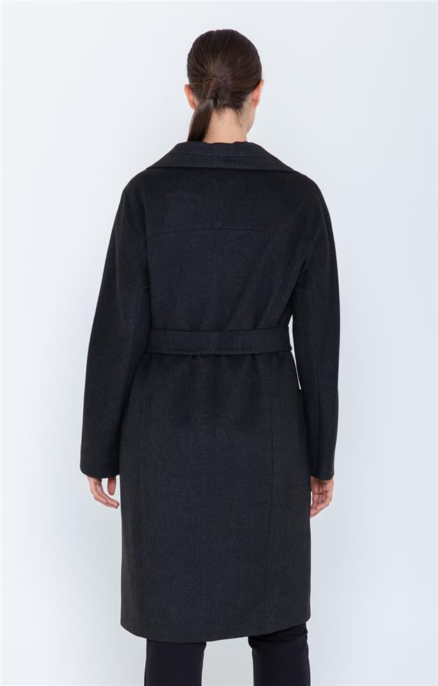 MENDİL YAKA OVERSIZE KAŞMİR KABAN ANTRASİT 3546-K