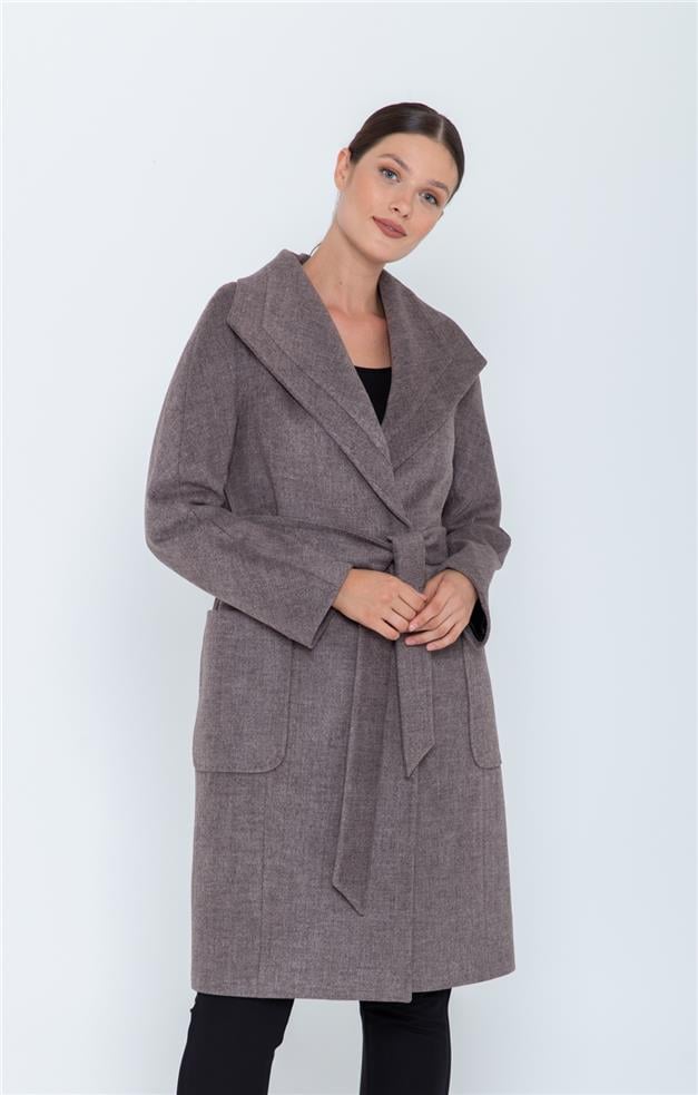 MENDİL YAKA OVERSIZE KAŞMİR KABAN KAHVE 3546-K