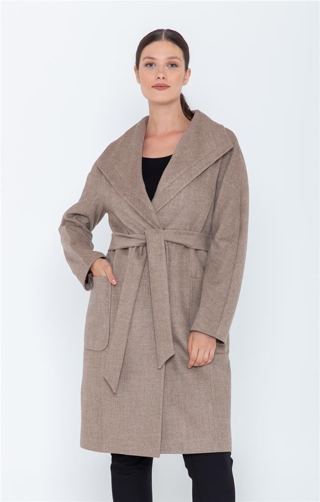 MENDİL YAKA OVERSIZE KAŞMİR KABAN KAMEL 3546-K