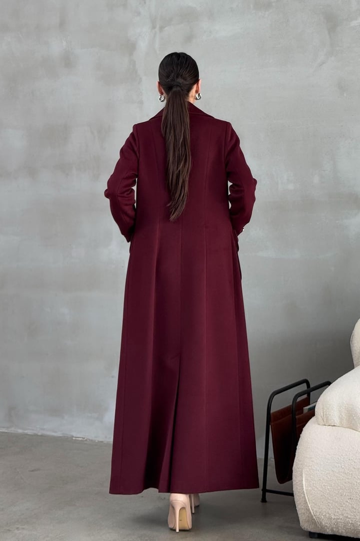 Metal Düğme ve Torba Cep Detaylı Kaşmir Manto BORDO 3086