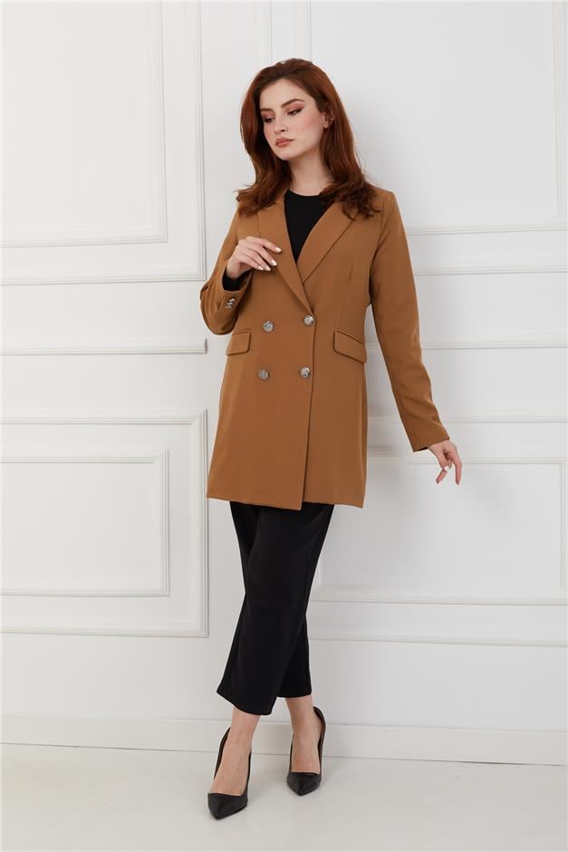 Metal Düğmeli Astarlı Blazer Ceket TABA 8207