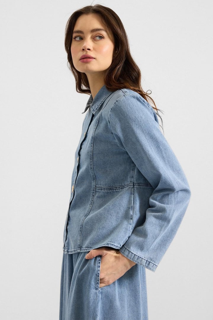 Metal Düğmeli Etek Ceket Denim ikili Takım AÇIK MAVİ 9400-TK