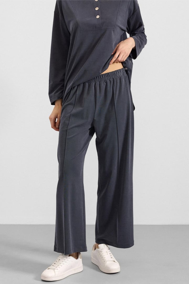 Metal Düğmeli Premium Kumaş Sweat Pantolon Takım LACİVERT 9405-TK