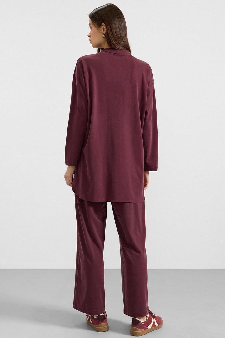 Metal Düğmeli Premium Kumaş Sweat Pantolon Takım BORDO 9405-TK