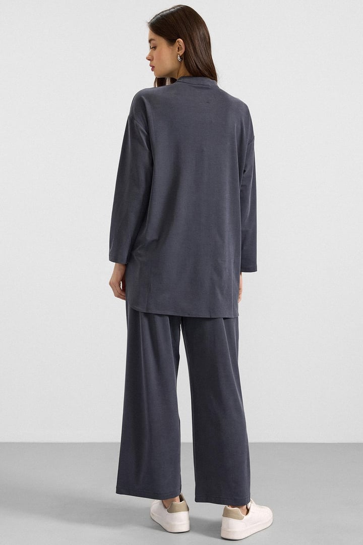 Metal Düğmeli Premium Kumaş Sweat Pantolon Takım LACİVERT 9405-TK