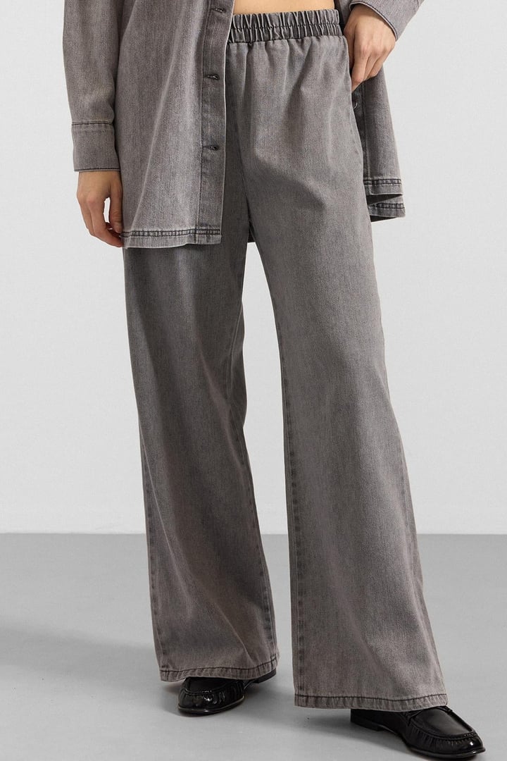 Metal Düğmeli Soft Denim Ceket Pantolon GRİ 9401-TK