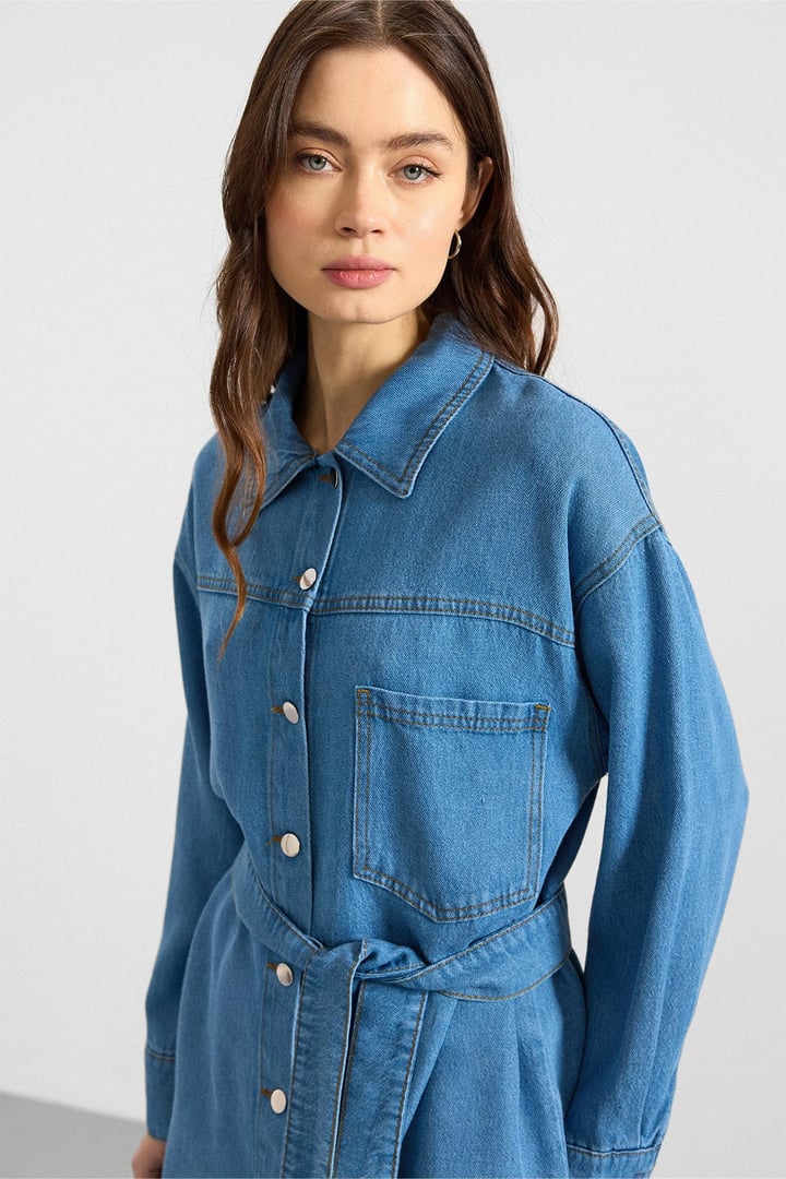 Metal Düğmeli Soft Denim Ceket Pantolon MAVİ 9401-TK