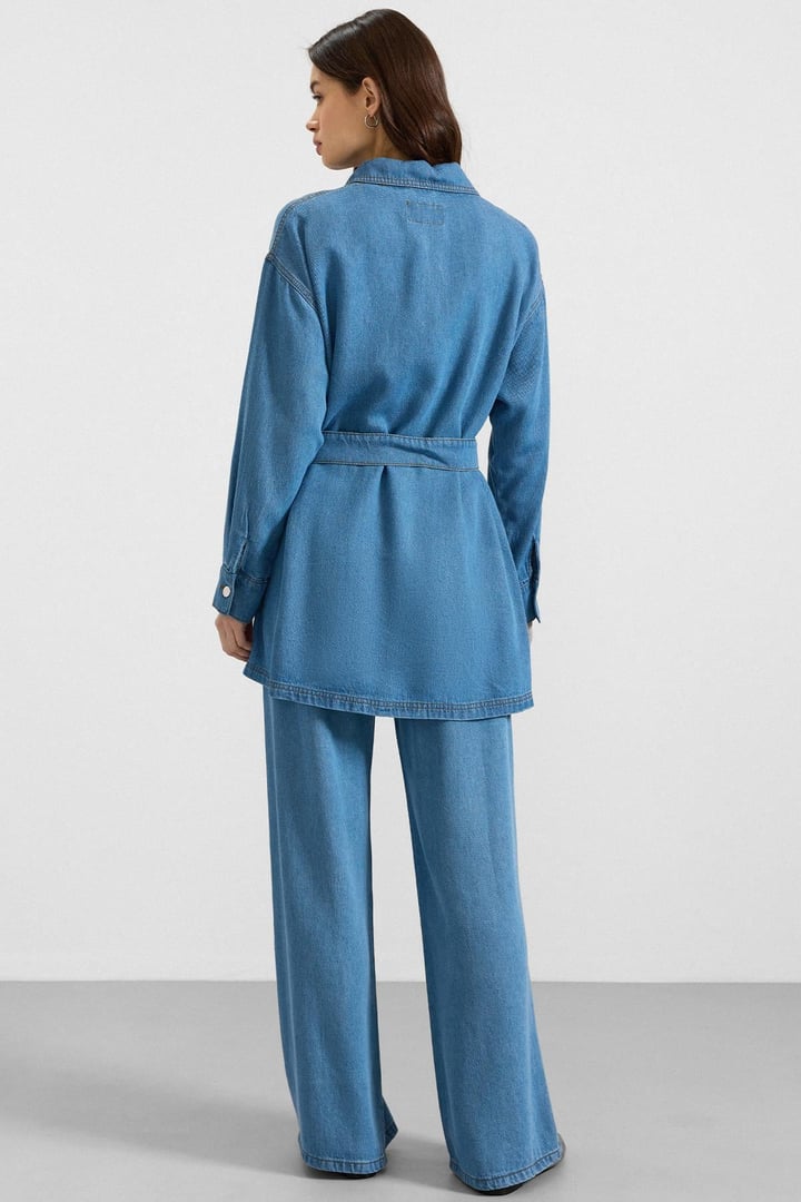 Metal Düğmeli Soft Denim Ceket Pantolon MAVİ 9401-TK