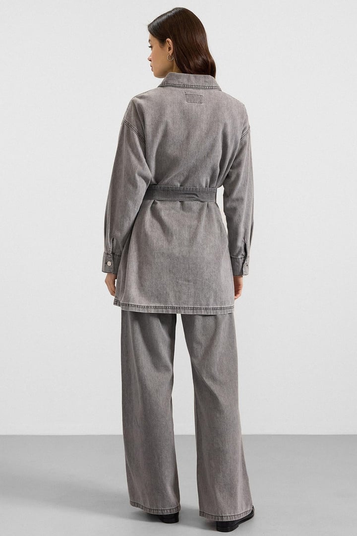 Metal Düğmeli Soft Denim Ceket Pantolon GRİ 9401-TK
