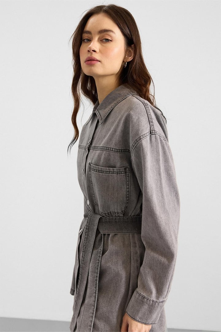 Metal Düğmeli Soft Denim Ceket Pantolon GRİ 9401-TK