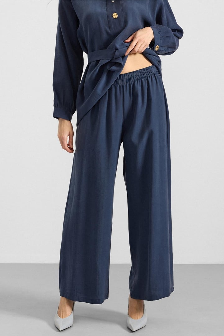 Metal Düğmeli Soft Kumaş Tunik Pantolon İkili Takım İNDİGO 9397-TK